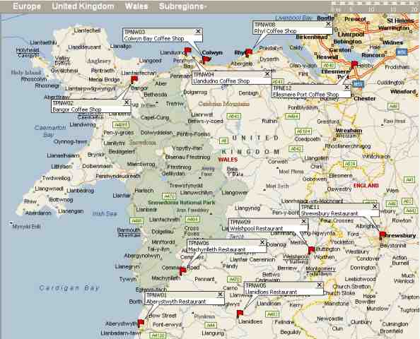 Map showing National Milk Bar Locations